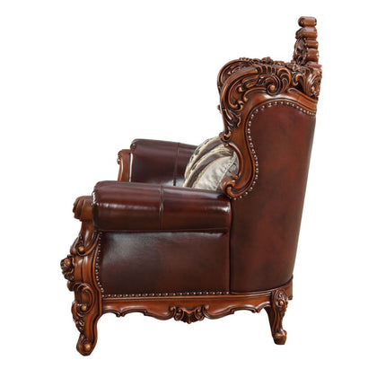 ACME 53066 Eustoma Loveseat with 2 Pillows, Cherry Top Grain Leather Match & Walnut (1Set/2Ctn)