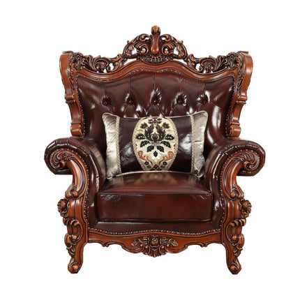 ACME 53067 Eustoma Chair with 1 Pillow, Cherry Top Grain Leather Match & Walnut (1Set/2Ctn)