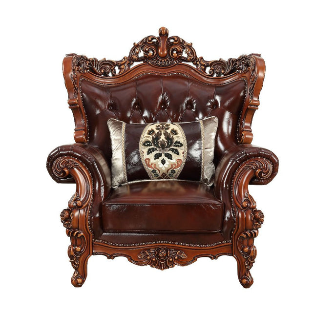 ACME 53067 Eustoma Chair with 1 Pillow, Cherry Top Grain Leather Match & Walnut (1Set/2Ctn)