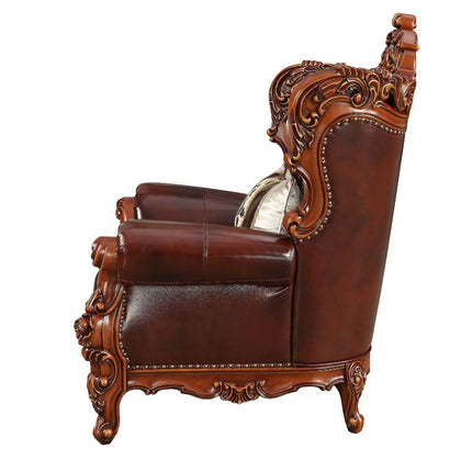 ACME 53067 Eustoma Chair with 1 Pillow, Cherry Top Grain Leather Match & Walnut (1Set/2Ctn)