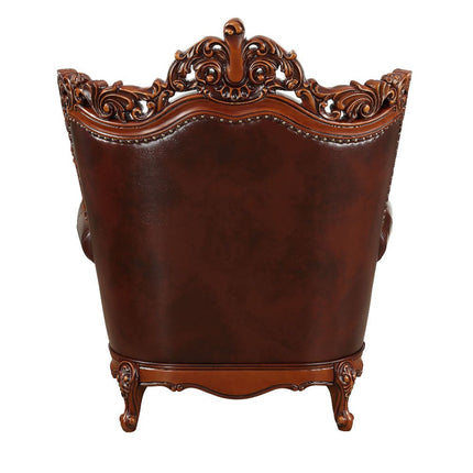 ACME 53067 Eustoma Chair with 1 Pillow, Cherry Top Grain Leather Match & Walnut (1Set/2Ctn)