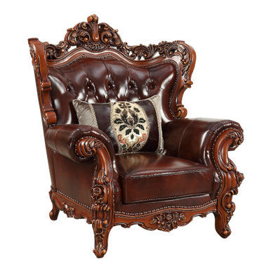 ACME 53067 Eustoma Chair with 1 Pillow, Cherry Top Grain Leather Match & Walnut (1Set/2Ctn) ACME Furniture