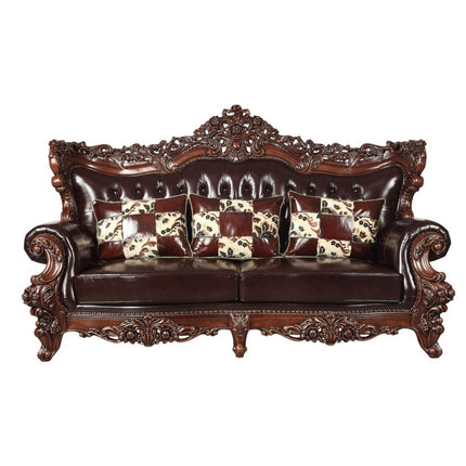 ACME 53070 Forsythia Sofa with 3 Pillows, Espresso Top Grain Leather Match & Walnut (1Set/2Ctn)