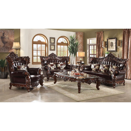 ACME 53070 Forsythia Sofa with 3 Pillows, Espresso Top Grain Leather Match & Walnut (1Set/2Ctn)