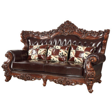 ACME 53070 Forsythia Sofa with 3 Pillows, Espresso Top Grain Leather Match & Walnut (1Set/2Ctn) ACME Furniture