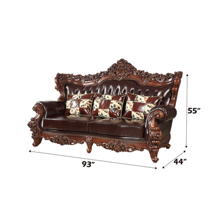 ACME 53070 Forsythia Sofa with 3 Pillows, Espresso Top Grain Leather Match & Walnut (1Set/2Ctn)