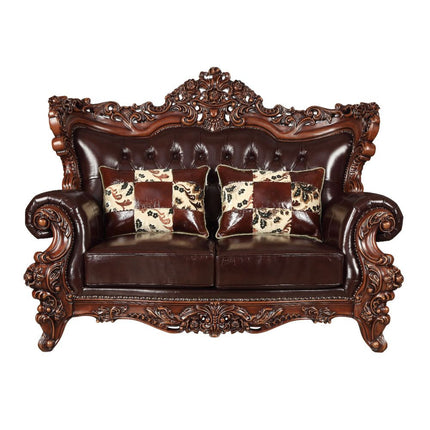 ACME 53071 Forsythia Loveseat with 2 Pillows, Espresso Top Grain Leather Match & Walnut (1Set/2Ctn)