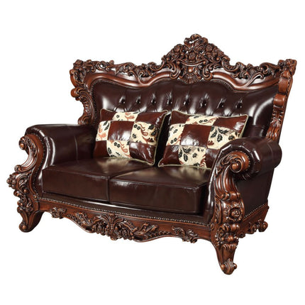 ACME 53071 Forsythia Loveseat with 2 Pillows, Espresso Top Grain Leather Match & Walnut (1Set/2Ctn)