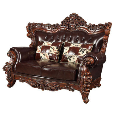 ACME 53071 Forsythia Loveseat with 2 Pillows, Espresso Top Grain Leather Match & Walnut (1Set/2Ctn) ACME Furniture