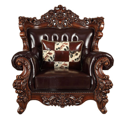ACME 53072 Forsythia Chair with 1 Pillow, Espresso Top Grain Leather Match & Walnut (1Set/2Ctn)