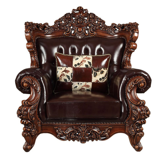 ACME 53072 Forsythia Chair with 1 Pillow, Espresso Top Grain Leather Match & Walnut (1Set/2Ctn)
