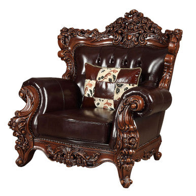 ACME 53072 Forsythia Chair with 1 Pillow, Espresso Top Grain Leather Match & Walnut (1Set/2Ctn) ACME Furniture