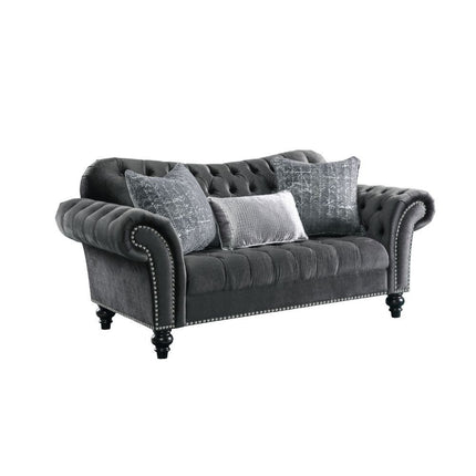 ACME 53091 Gaura Loveseat with 3 Pillows, Dark Gray Velvet