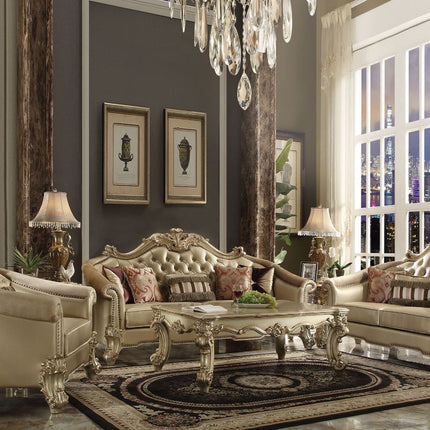 ACME 53120 Vendome II Sofa with 5 Pillows, Bone PU & Gold Patina