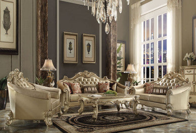 ACME 53120 Vendome II Sofa with 5 Pillows, Bone PU & Gold Patina ACME Furniture