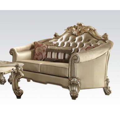 ACME 53121 Vendome II Loveseat with 3 Pillows, Bone PU & Gold Patina ACME Furniture