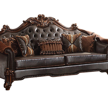 ACME 53130 Vendome II Sofa with 5 Pillows, 2-Tone Dark Brown PU & Cherry