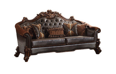 ACME 53130 Vendome II Sofa with 5 Pillows, 2-Tone Dark Brown PU & Cherry ACME Furniture