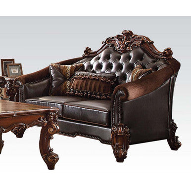 ACME 53131 Vendome II Loveseat with 3 Pillows, 2-Tone Dark Brown PU & Cherry ACME Furniture