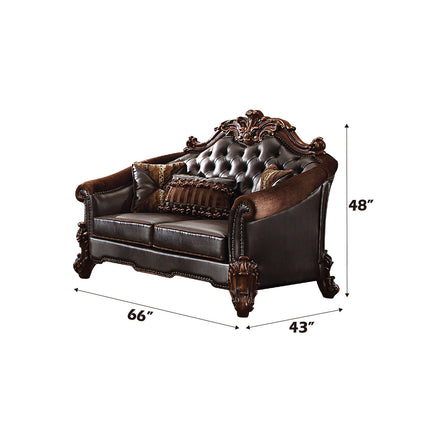 ACME 53131 Vendome II Loveseat with 3 Pillows, 2-Tone Dark Brown PU & Cherry  1