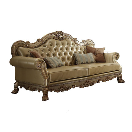ACME 53160 Dresden Sofa with 4 Pillows, Bone PU & Gold Patina