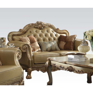 ACME 53161 Dresden Loveseat with 3 Pillows, Bone PU & Gold Patina ACME Furniture