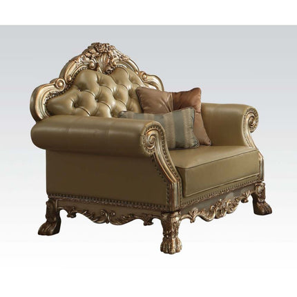 ACME 53162 Dresden Chair with 2 Pillows, Bone PU & Gold Patina