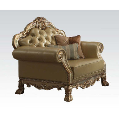 ACME 53162 Dresden Chair with 2 Pillows, Bone PU & Gold Patina ACME Furniture