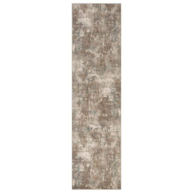 10' Ivory Brown And Green Abstract Runner Rug
