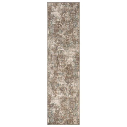 10' Ivory Brown And Green Abstract Runner Rug HomeRoots