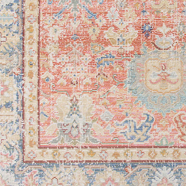 9' X 13' Coral And Blue Oriental Area Rug HomeRoots