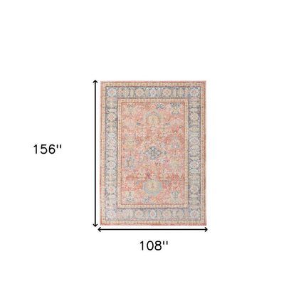9' X 13' Coral And Blue Oriental Area Rug HomeRoots