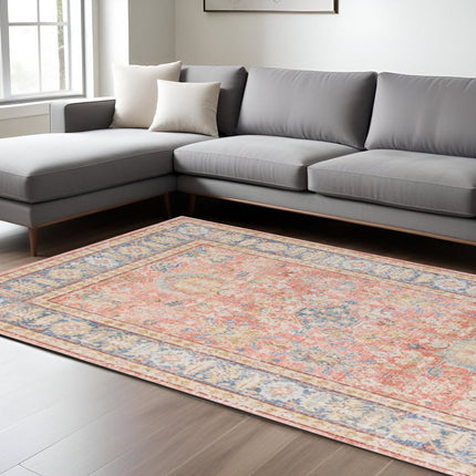 9' X 13' Coral And Blue Oriental Area Rug HomeRoots