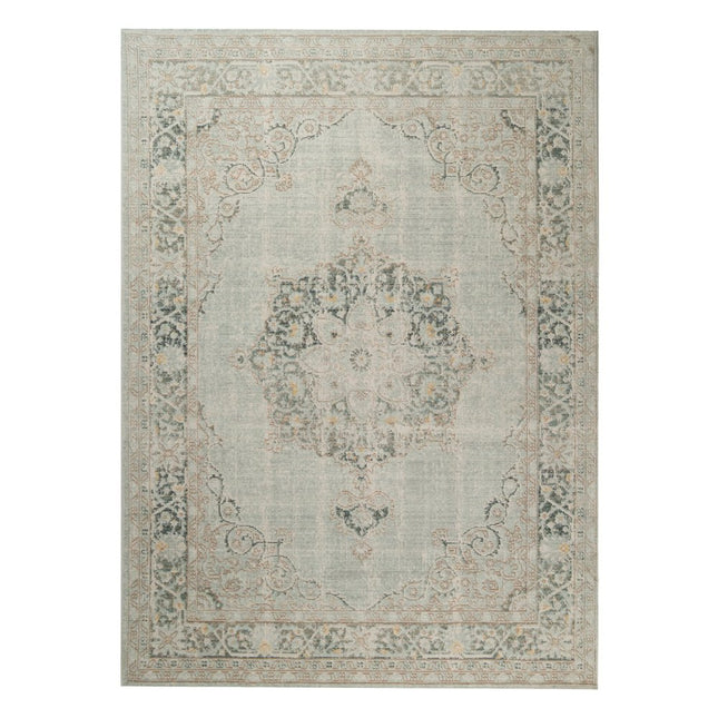 9' X 13' Tan And Light Green Medallion Area Rug