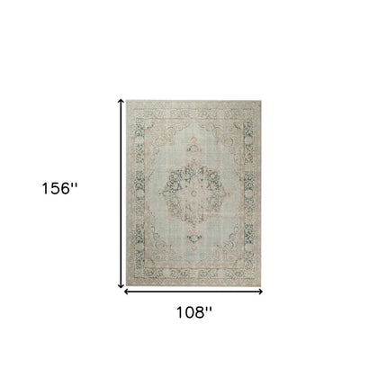 9' X 13' Tan And Light Green Medallion Area Rug HomeRoots