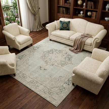 9' X 13' Tan And Light Green Medallion Area Rug HomeRoots