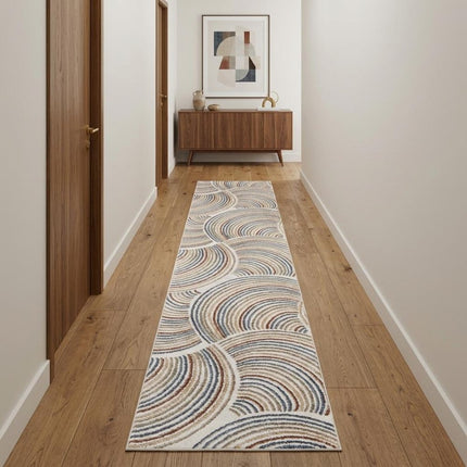 10' Blue And Ivory Abstract Washable Runner Rug HomeRoots