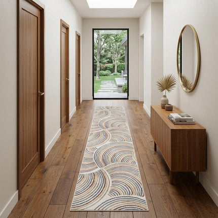 10' Blue And Ivory Abstract Washable Runner Rug HomeRoots
