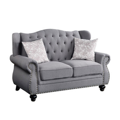 ACME 53281 Hannes Loveseat with 2 Pillows, Gray Fabric ACME Furniture