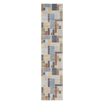 10' Blue And Green Geometric Washable Runner Rug HomeRoots
