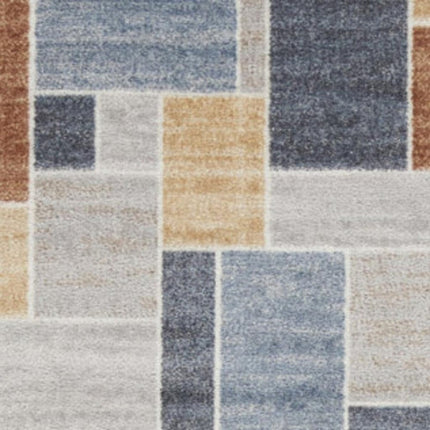 10' Blue And Green Geometric Washable Runner Rug HomeRoots