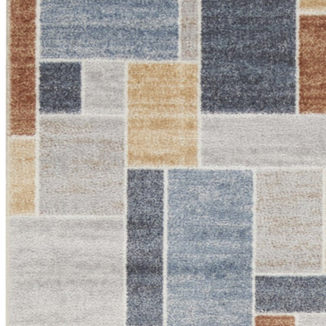 10' Blue And Green Geometric Washable Runner Rug HomeRoots