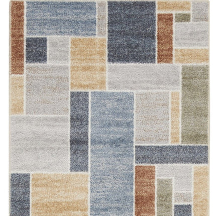10' Blue And Green Geometric Washable Runner Rug HomeRoots