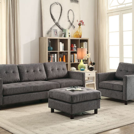 ACME 53315 Ceasar Sectional Sofa & Reversible Ottoman, Gray Fabric (1Set/2Ctn)
