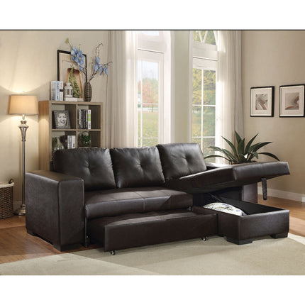 ACME 53345 Lloyd Sectional Sofa with Sleeper, Black PU (1Set/2Ctn)