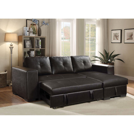ACME 53345 Lloyd Sectional Sofa with Sleeper, Black PU (1Set/2Ctn)