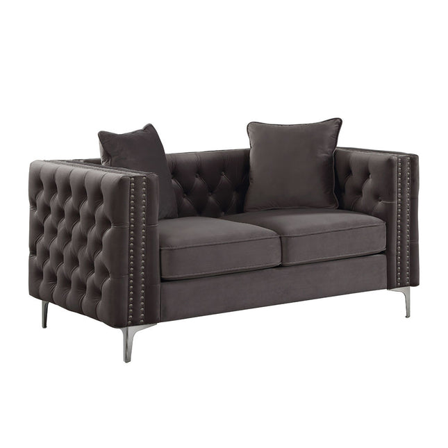 ACME 53388 Gillian II Loveseat with 2 Pillows, Dark Gray Velvet (1Set/2Ctn)