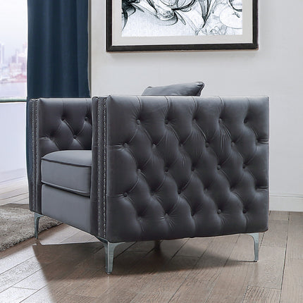 ACME 53389 Gillian II Chair with 1 Pillow, Dark Gray Velvet (1Set/2Ctn)