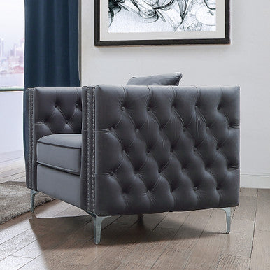 ACME 53389 Gillian II Chair with 1 Pillow, Dark Gray Velvet (1Set/2Ctn) ACME Furniture