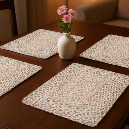 19" Set of Four Ivory And Natural Jute Placemats HomeRoots